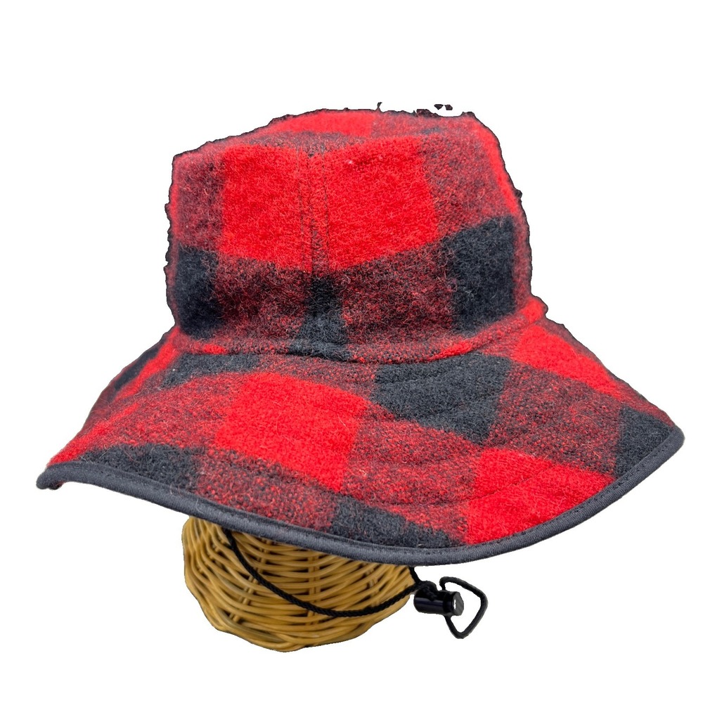 Vintage Orvis Boonie Bucket Hat Men’s Size Large Wool Red Buffalo Plaid Oarsman
